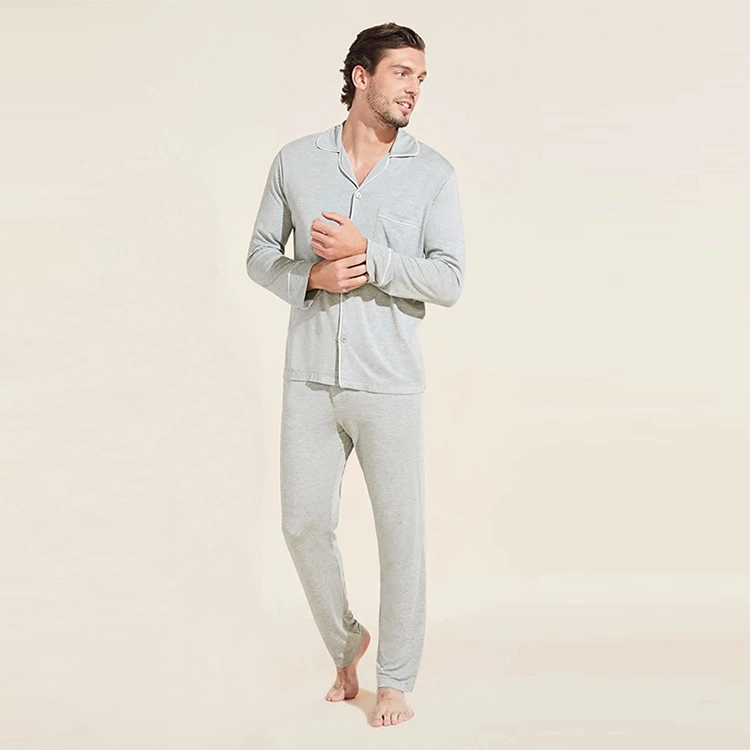 Organic Bamboo Cotton Long Pj Set Sustainable Bamboo Mens Loungewear Eco Friendly Pijamas Men Bamboo Cotton Pj Set