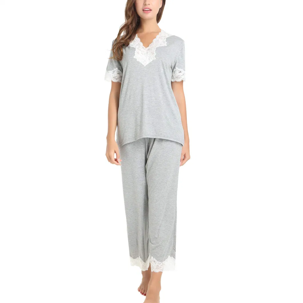 Lady′s Soft Sleepwear Viscose Fabric Pajamas Long Sleeve Bamboo Pjs Top and Pants Loungewear